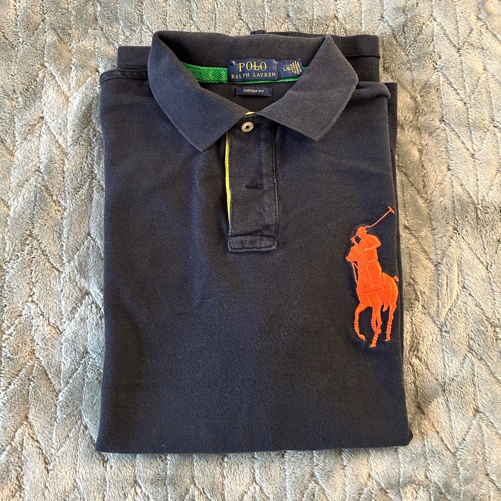 🧡🧡 Ralph Lauren Dark Blue Polo with Vibrant Orange Emblem